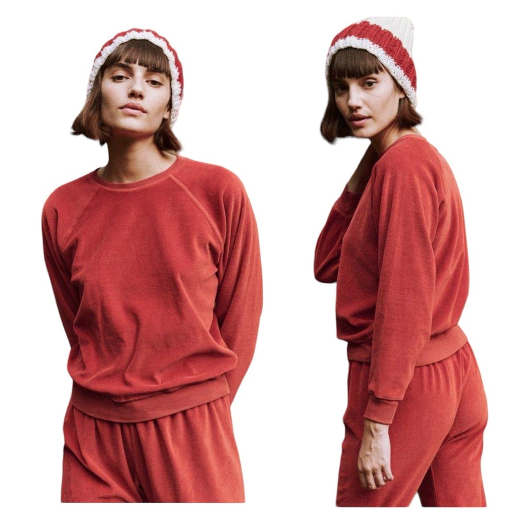 NWOT $185 The Great. Velour Shrunken Crewneck Varsity Sweatshirt